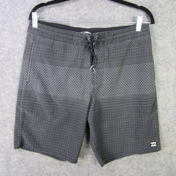 Billabong Board Shorts Mens 31 Black Gray Drawstring Swim Trunks Surf Quick Dry - Picture 1 of 10